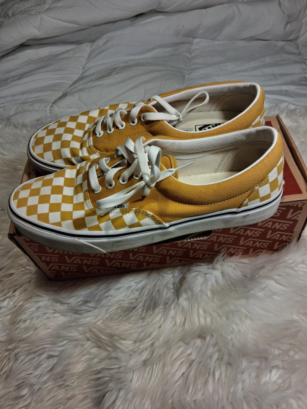 Vans Checkerboard Sneakers in Yellow and White